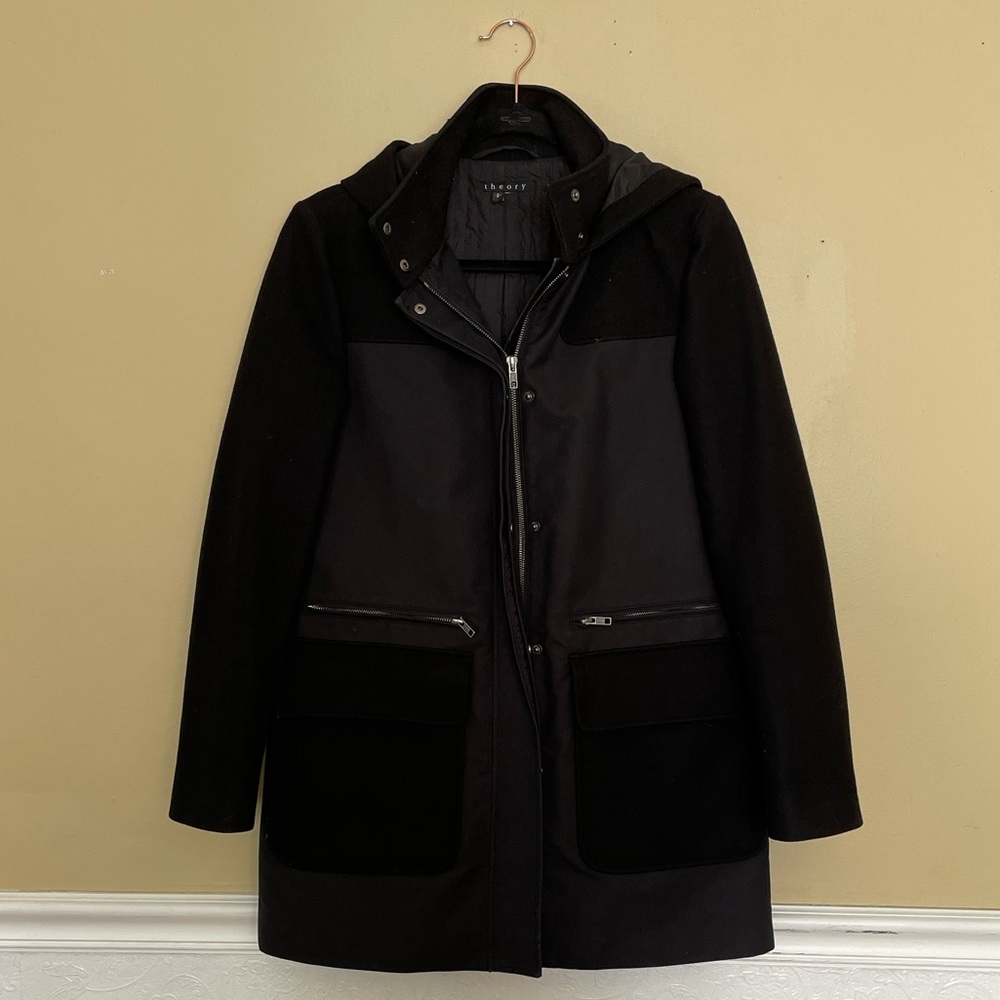 Theory Black Sleek Fall/Winter Coat Like New